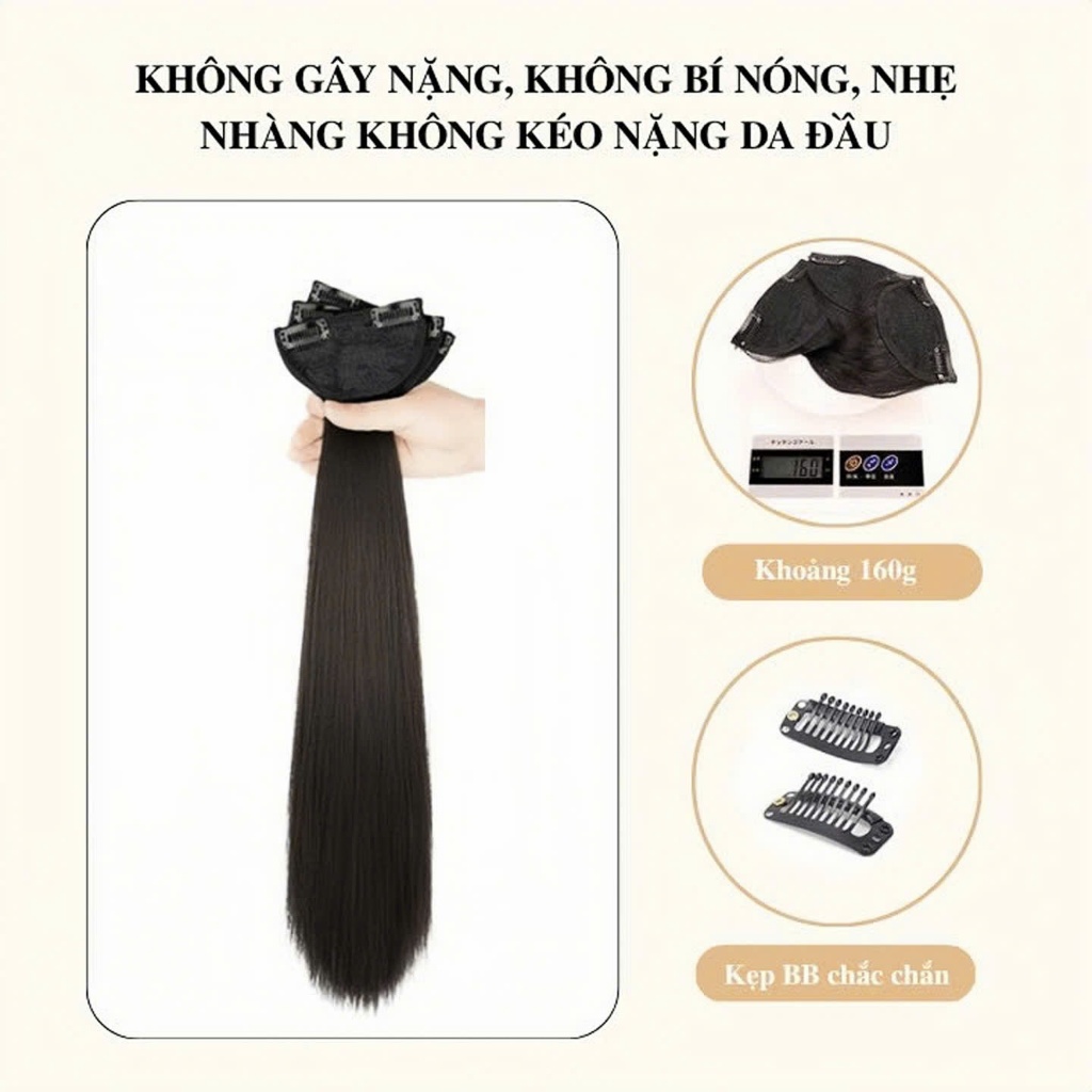 Bộ Tóc Kep 3 Phím MYA Thẳng 50 - 60cm, Tăng Độ Dày Tóc, Thoáng Khí, Nhẹ Đầu, Chụp Ảnh Kỷ Yếu