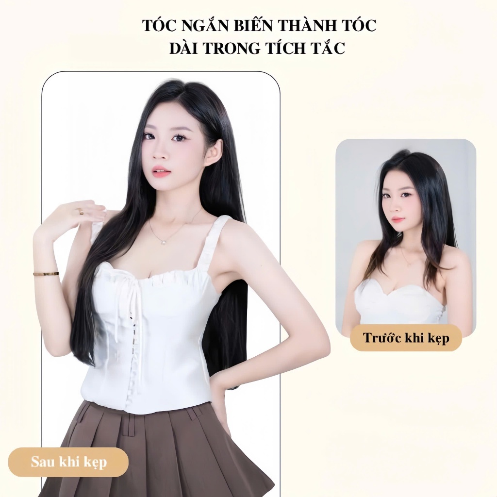 Bộ Tóc Kep 3 Phím MYA Thẳng 50 - 60cm, Tăng Độ Dày Tóc, Thoáng Khí, Nhẹ Đầu, Chụp Ảnh Kỷ Yếu