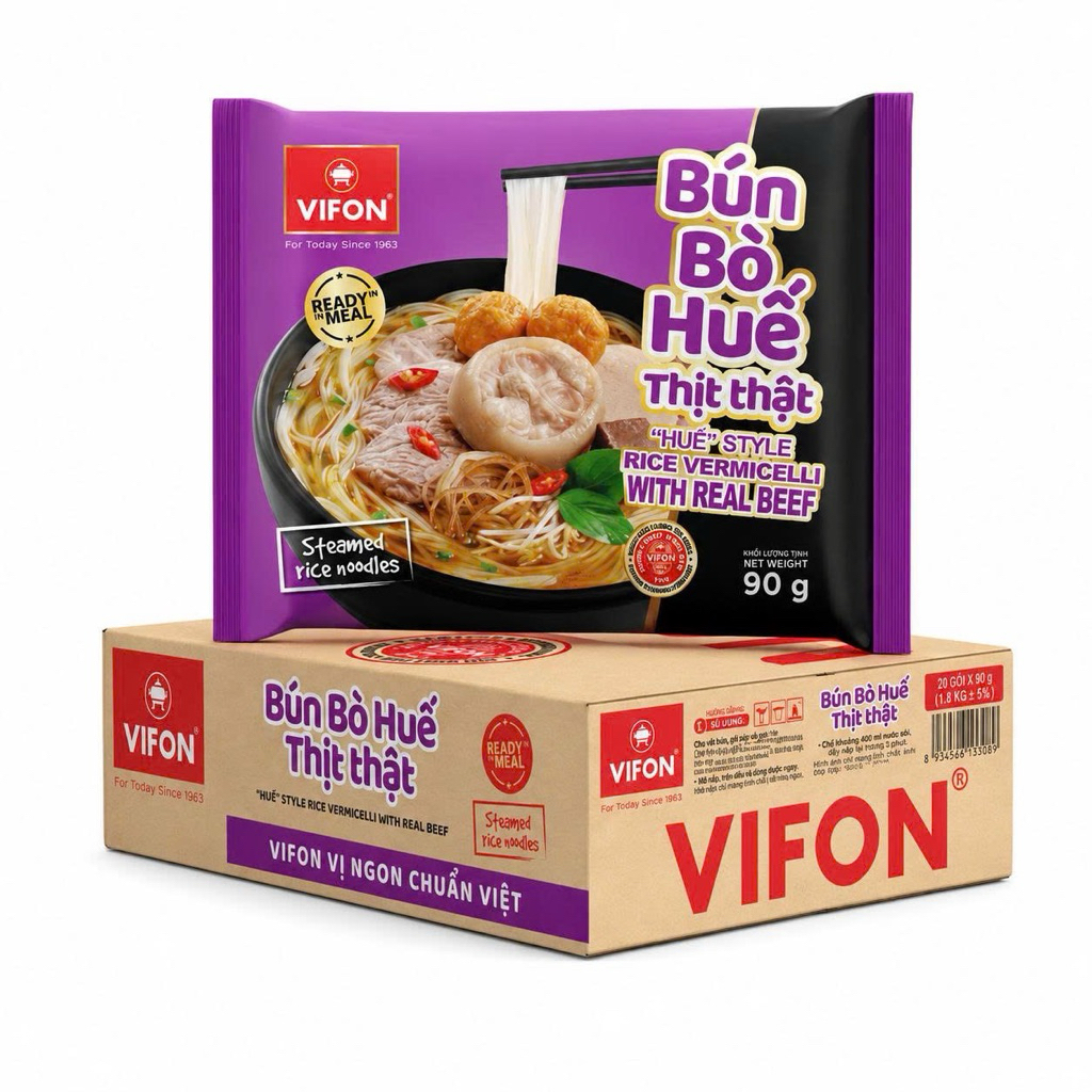 Bún Bò Huế Thịt Thật Vifon 90G Thùng 20 Gói - Chuẩn Vị Bún Bò