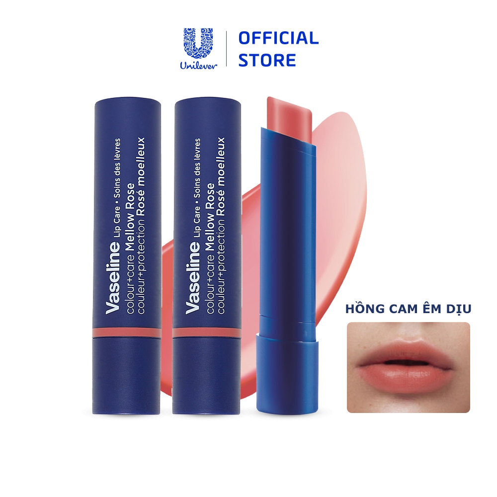 Combo 2 Son dưỡng môi Vaseline Colour+Care Mellow Rose 3g (Cam)