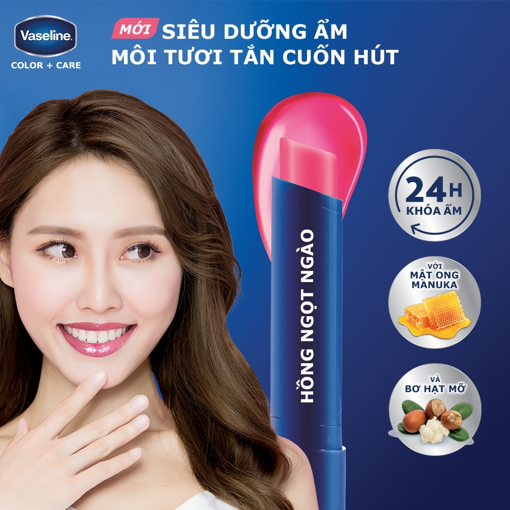 Combo 2 Son dưỡng môi Vaseline Colour+Care Mellow Rose 3g (Cam)
