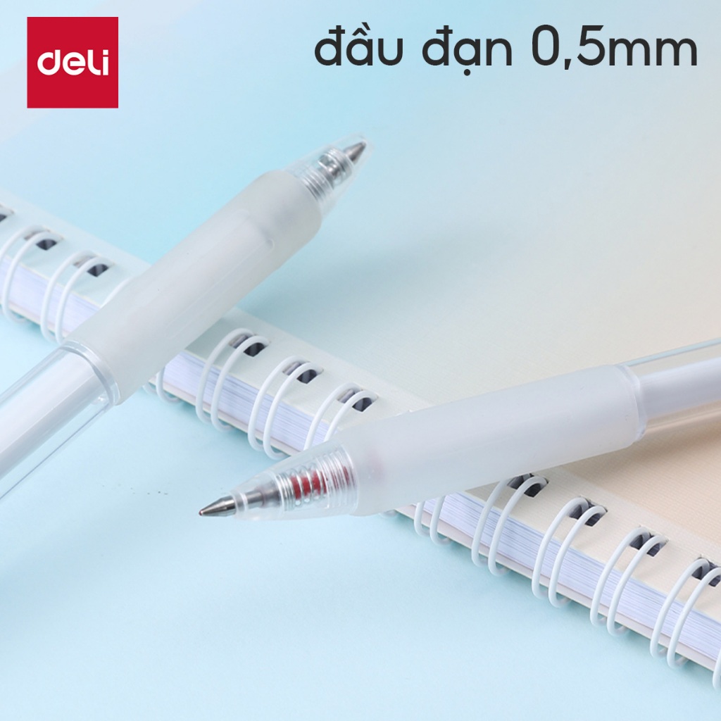 Bút Gel Bấm Học Sinh Deli 0.5mm Đầu Đạn Siêu Trơn - Mực Đen Viết Mượt Tay Cầm Cao Su Êm Tay