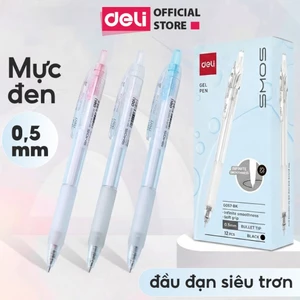 Bút Gel Bấm Học Sinh Deli 0.5mm Đầu Đạn Siêu Trơn - Mực Đen Viết Mượt Tay Cầm Cao Su Êm Tay