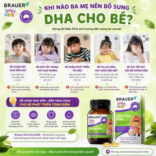 Viên uống DHA cho trẻ từ 7 tháng Brauer Baby & Kids Ultra Pure hỗ trợ phát triển não bộ hộp 60 viên
