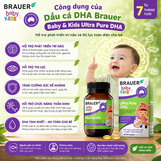 Viên uống DHA cho trẻ từ 7 tháng Brauer Baby & Kids Ultra Pure hỗ trợ phát triển não bộ hộp 60 viên