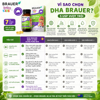 Viên uống DHA cho trẻ từ 7 tháng Brauer Baby & Kids Ultra Pure hỗ trợ phát triển não bộ hộp 60 viên