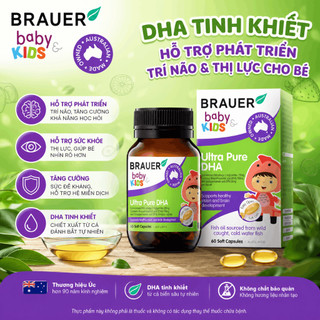 Viên uống DHA cho trẻ từ 7 tháng Brauer Baby & Kids Ultra Pure hỗ trợ phát triển não bộ hộp 60 viên