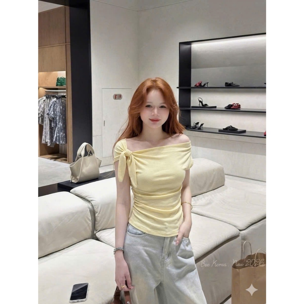 Áo thun trễ vai buộc nơ bên vai siêu xinh 11293 A203