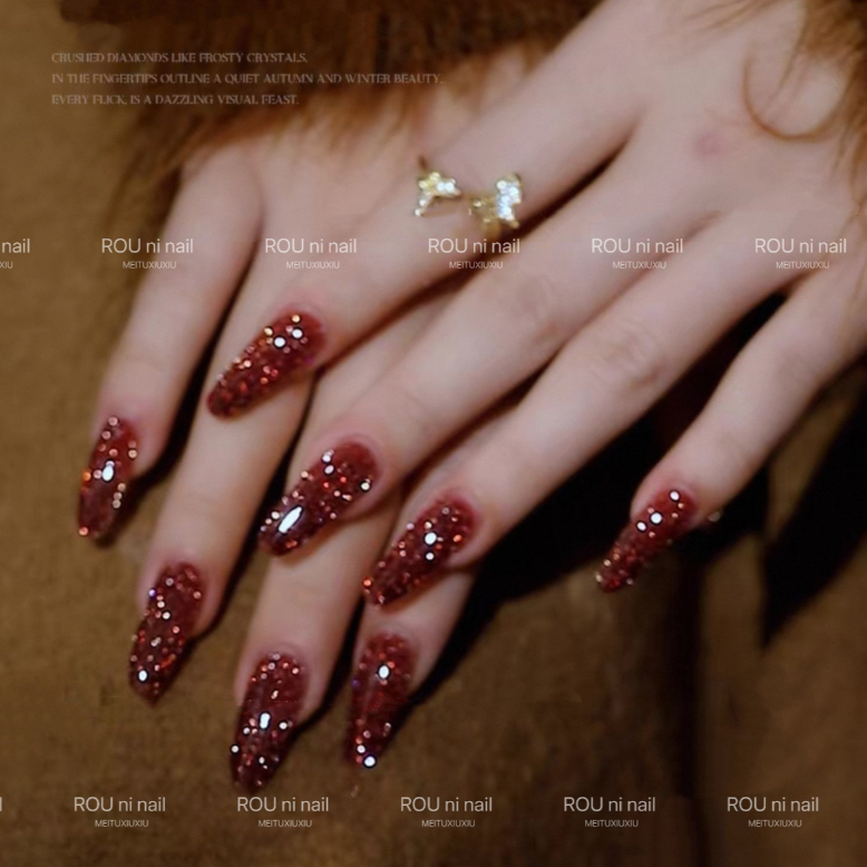 ROU ni Set sơn Red Brown Diamond tone đỏ nâu sơn gel nhũ flash đỏ tôn da hot màu nâu cà phê thu đông