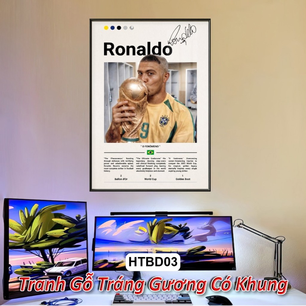 Tranh Treo Tường Poster Huyền Thoại Bóng Đá Phong Cách Vintage Tráng Gương Khung Composite Decor Treo Tường, Trang Trí