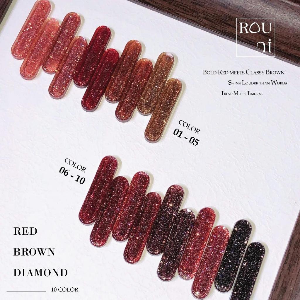 ROU ni Set sơn Red Brown Diamond tone đỏ nâu sơn gel nhũ flash đỏ tôn da hot màu nâu cà phê thu đông
