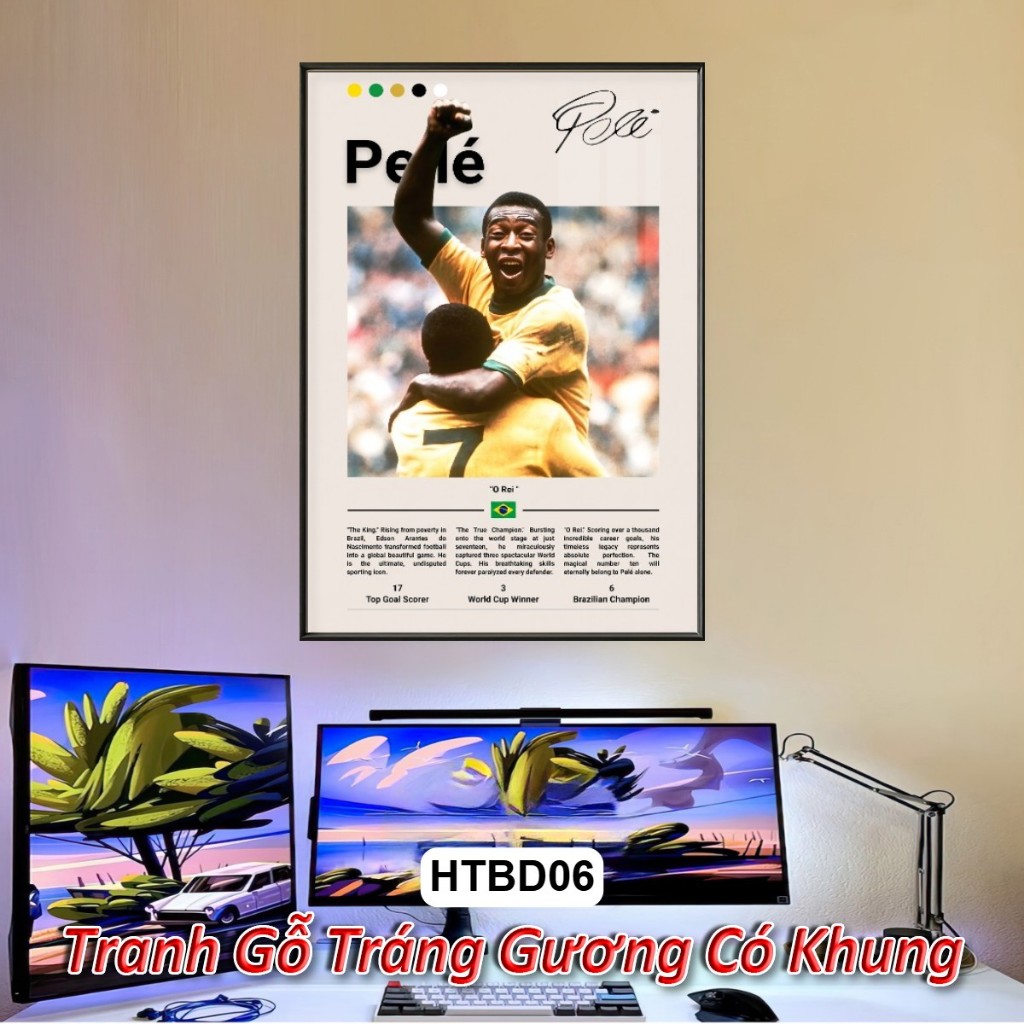 Tranh Treo Tường Poster Huyền Thoại Bóng Đá Phong Cách Vintage Tráng Gương Khung Composite Decor Treo Tường, Trang Trí