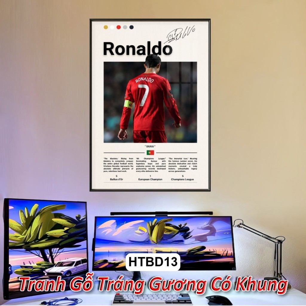 Tranh Treo Tường Poster Huyền Thoại Bóng Đá Phong Cách Vintage Tráng Gương Khung Composite Decor Treo Tường, Trang Trí