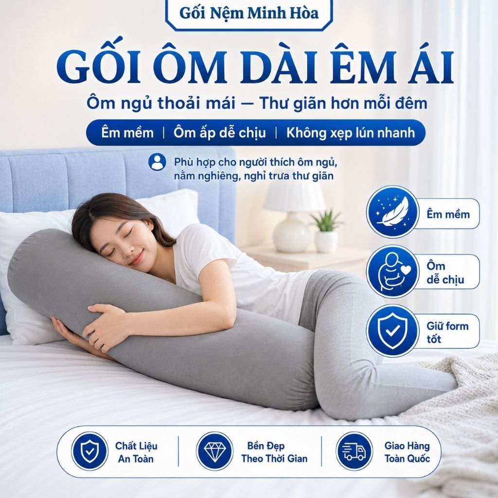 Gối Ôm Memory Foam Than Hoạt Tính - Gối Mềm Mịn, Thoáng Mát, An Toàn Khi Sử Dụng, Hỗ Trợ Giấc Ngủ Ngon