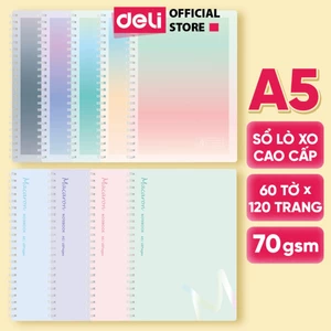 Sổ lò xo 60 tờ nhiều màu Deli- Sổ A5 120 trang giấy kẻ ngang pastel cho học sinh sinh viên văn phòng