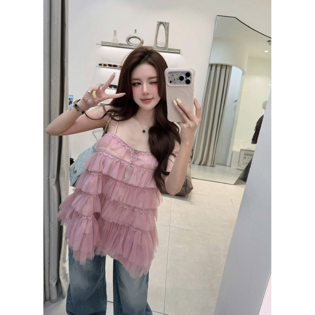 Áo 2 dây babydoll bèo tầng mai phương bùi