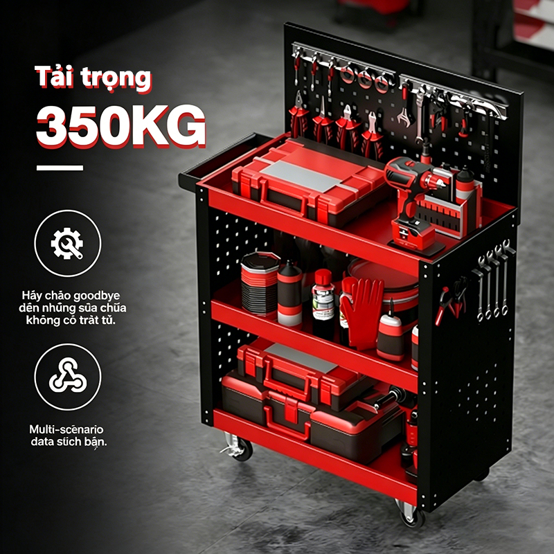 Xe đẩy dụng cụ đồ nghề 3 tầng bánh xe xoay 360 độ Lớp phủ chống gỉ Đựng Đồ Gia Đình Sửa Chữa Đa Năng