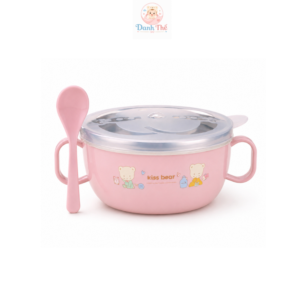 (Tặng kèm muỗng, thìa) Bát Ăn Dặm Inox 304 Giữ Nhiệt Có Tay cầm an toàn.
