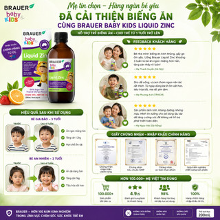Siro bổ sung Kẽm, Vitamin C và D Brauer Úc Baby & Kids Liquid Zinc cho bé trên 1 tuổi (200ml)