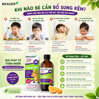 Siro bổ sung Kẽm, Vitamin C và D Brauer Úc Baby & Kids Liquid Zinc cho bé trên 1 tuổi (200ml)
