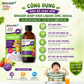 Siro bổ sung Kẽm, Vitamin C và D Brauer Úc Baby & Kids Liquid Zinc cho bé trên 1 tuổi (200ml)