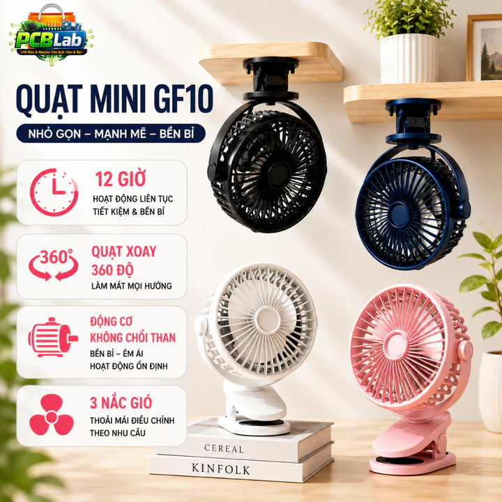 Quạt tích điện mini quạt tích điện pin trâu quạt cầm tay quạt kẹp bàn quạt để bàn quạt xe đẩy em bé xoay 360°
