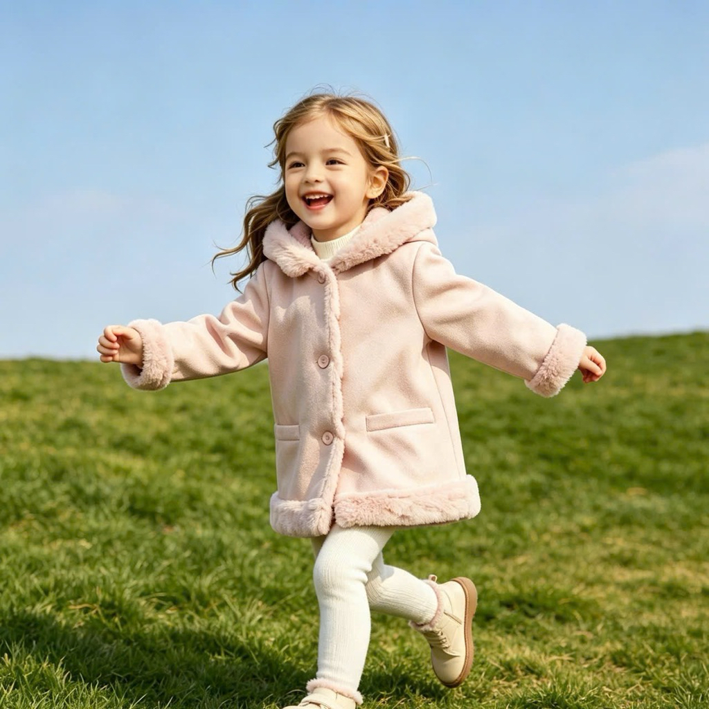 Áo khoác bé gái xuất dư C6702 lót lông hồng baby siêu xinh size 9m-5y (7-17kg) ấm mềm mùa đông