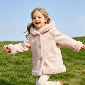 Áo khoác bé gái xuất dư C6702 lót lông hồng baby siêu xinh size 9m-5y (7-17kg) ấm mềm mùa đông