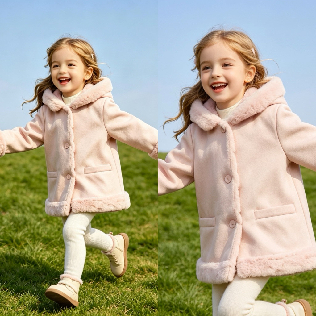 Áo khoác bé gái xuất dư C6702 lót lông hồng baby siêu xinh size 9m-5y (7-17kg) ấm mềm mùa đông