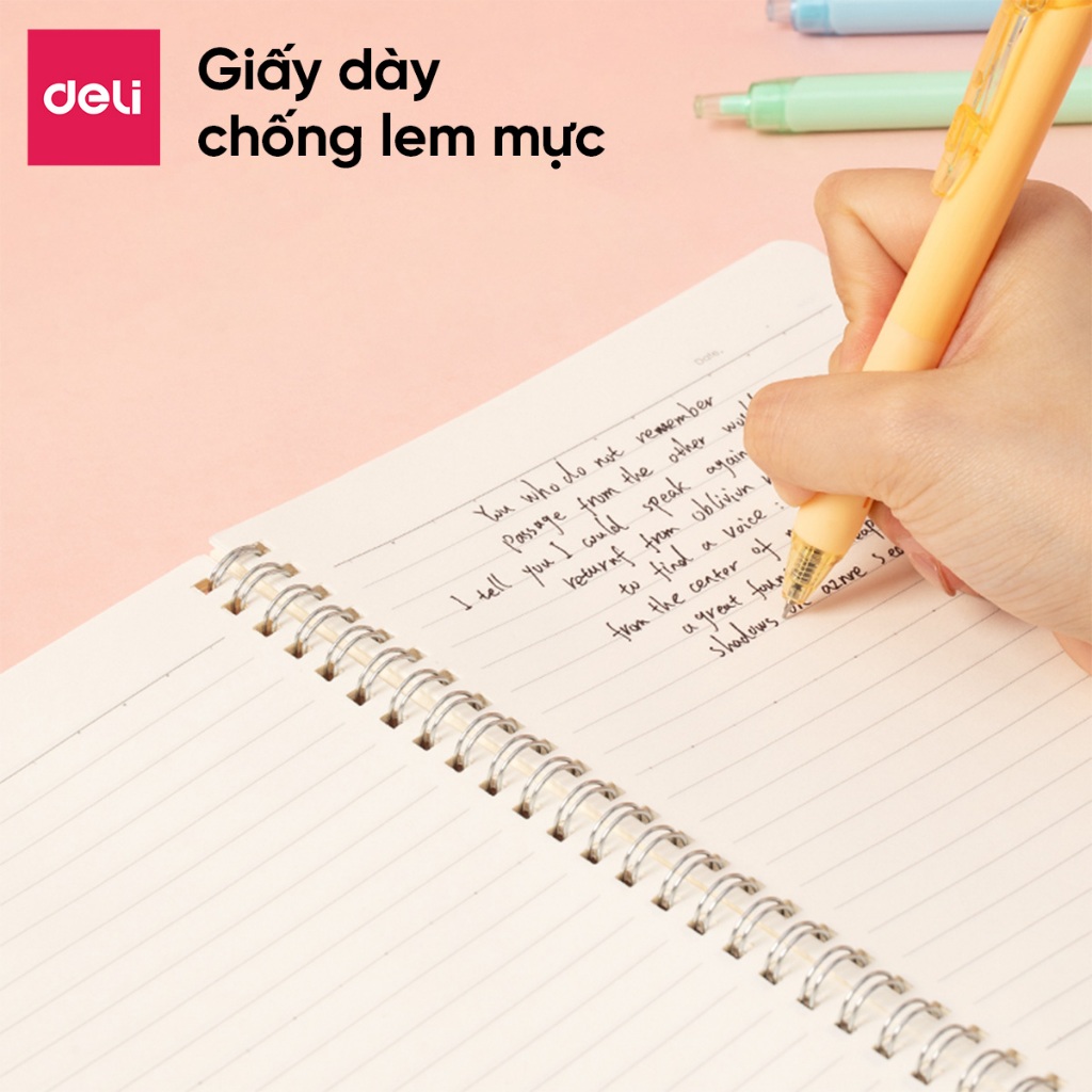 Sổ lò xo A6 60 tờ Deli- Sổ bìa nhựa PP chống nước 120 trang giấy dày 70GSM- Thiết kế nhỏ gọn sổ tay