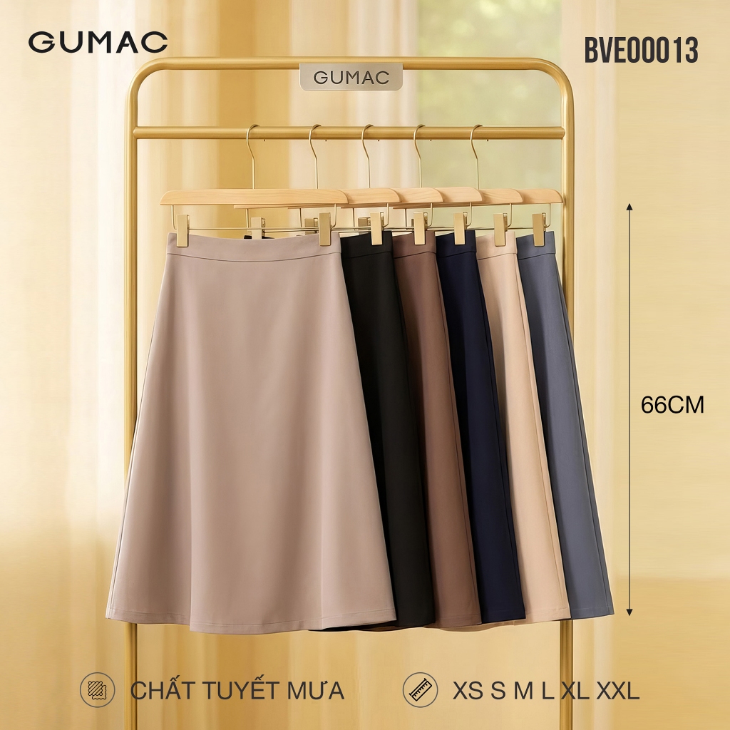 Chân Váy Chữ A Nữ GUMAC Chân Váy Công Sở Dáng Dài Có Túi Lưng Cao Chất Tuyết Mưa Thanh Lịch BVE00013