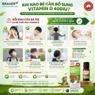 [CHÍNH HÃNG] Siro bổ sung vitamin D Brauer Baby & Kids Liquid 400IU cho trẻ sơ sinh 10ml