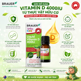 [CHÍNH HÃNG] Siro bổ sung vitamin D Brauer Baby & Kids Liquid 400IU cho trẻ sơ sinh 10ml