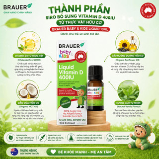 [CHÍNH HÃNG] Siro bổ sung vitamin D Brauer Baby & Kids Liquid 400IU cho trẻ sơ sinh 10ml