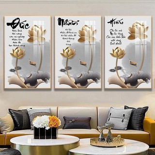 Tranh Tráng Gương Laminate - Treo Tường Chữ Thư Pháp - Đức Nhẫn Hiếu (Bộ 3 Tấm)
