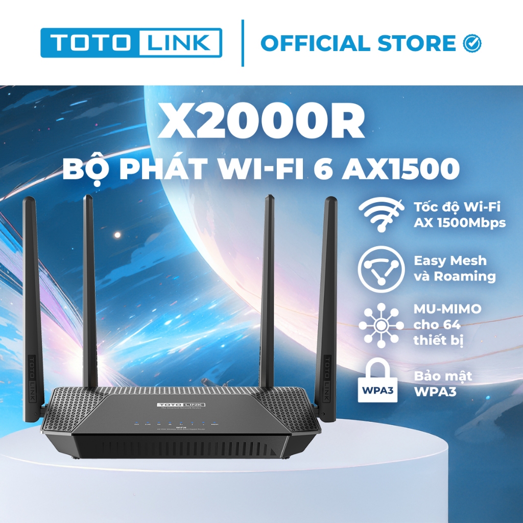 [Hoả Tốc] Bộ phát Wi-Fi 6 TOTOLINK X2000R_V2 - Router Wi-Fi 6 băng tần kép Gigabit AX1500