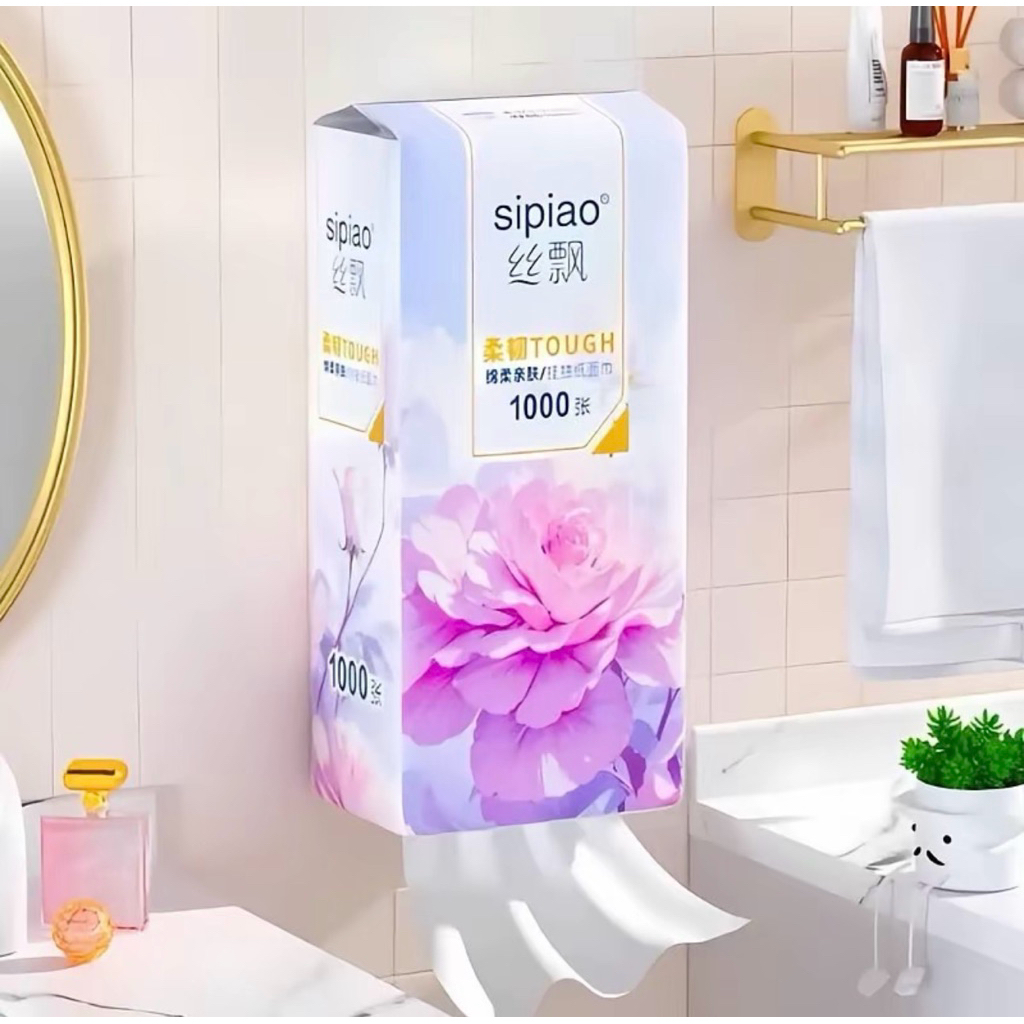 (Mã GL 2 lớp)Thùng 10 bịch Giấy treo đa năng Sipiao hoa mẫu đơn,, khăn lau mỗi bịch 1000 tờ, tặng 3 móc treo( cân nhắc)