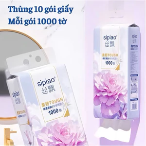 Thùng 10 bịch Giấy treo đa năng Sipiao hoa mẫu đơn,, khăn lau mỗi bịch 1000 tờ, tặng 3 móc treo( cân nhắc)