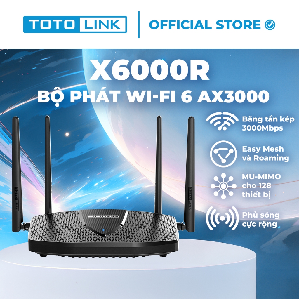 [Hoả Tốc] Bộ phát Wi-Fi 6 TOTOLINK X6000R - Router Wi-Fi 6 băng tần kép Gigabit AX3000