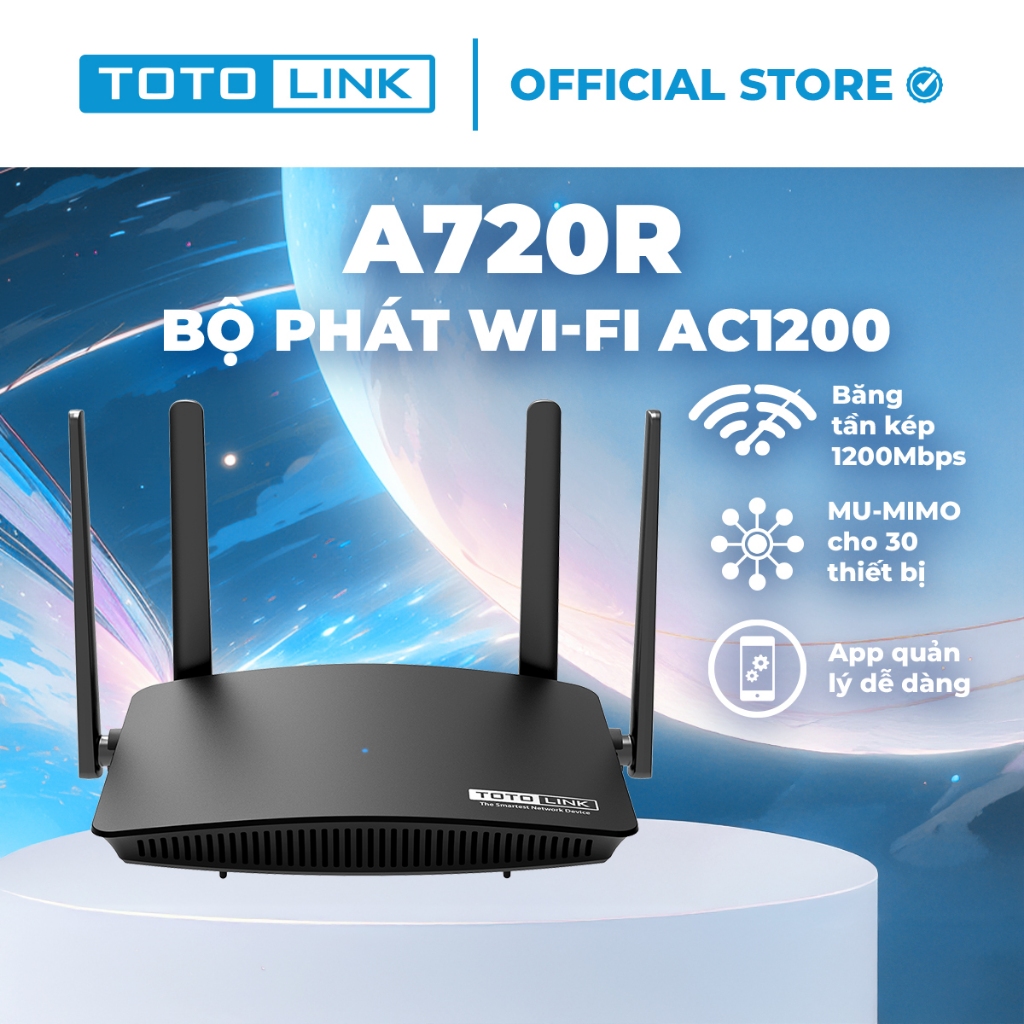 [Hoả Tốc] Bộ phát Wi-Fi TOTOLINK A720R - Router Wi-Fi 5 băng tần kép chuẩn AC 1200Mbps (Không dùng sim)