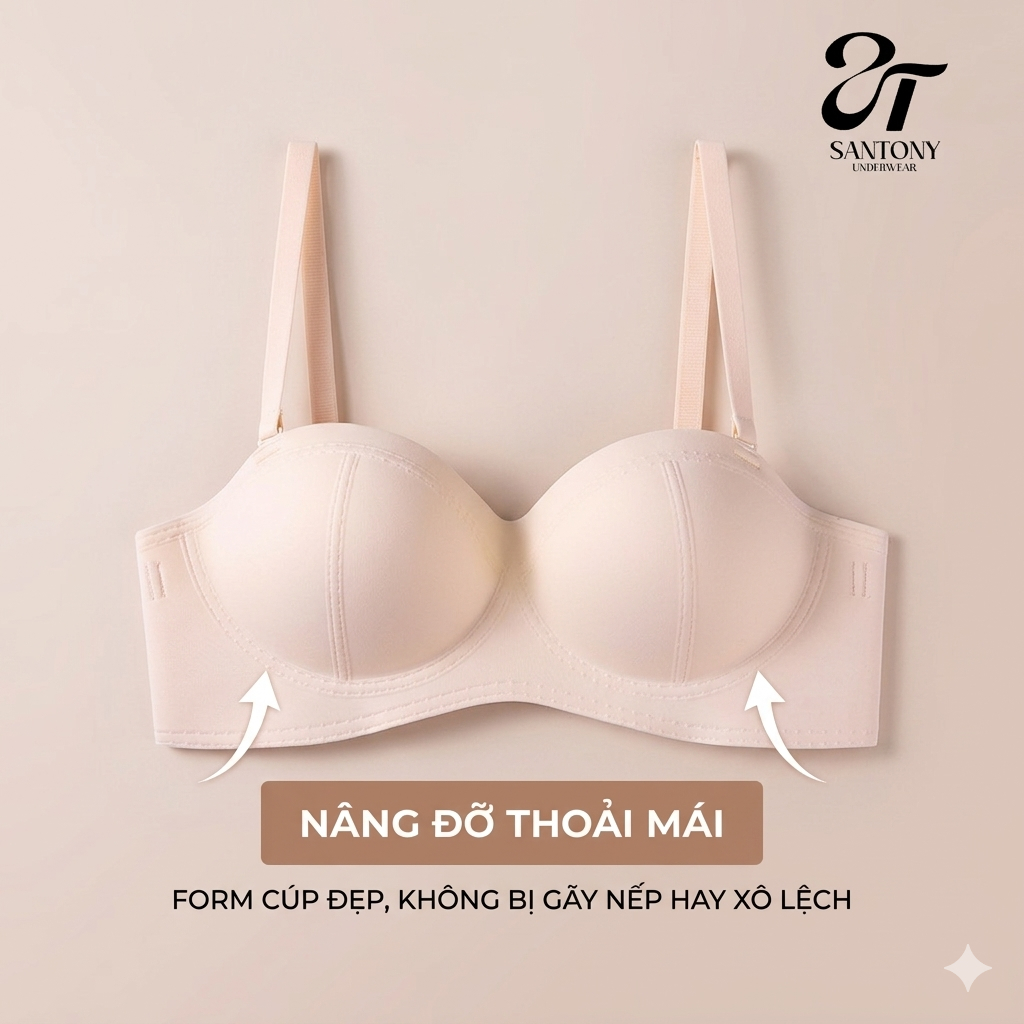 Bộ 3 TIẾT KIỆM Áo Ngực Không Gọng SANTONY-Nâng Ngực Tàng Hình 3in1 -  Cúp 3D - Công Nghệ Đúc Su Liền Khối - Mềm Nhẹ Tho