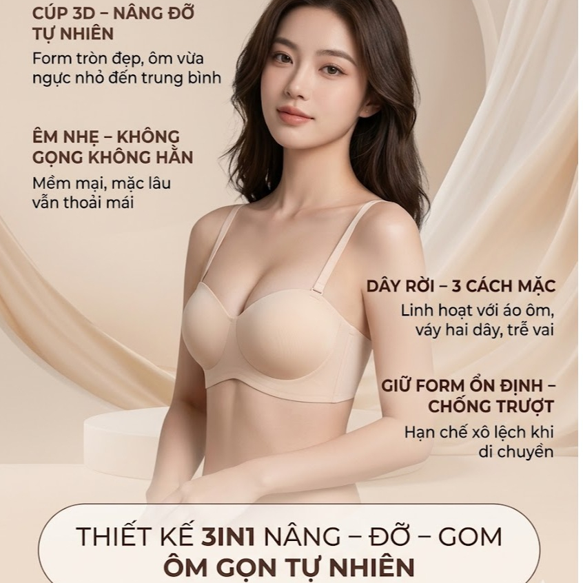 Bộ 3 TIẾT KIỆM Áo Ngực Không Gọng SANTONY-Nâng Ngực Tàng Hình 3in1 -  Cúp 3D - Công Nghệ Đúc Su Liền Khối - Mềm Nhẹ Tho