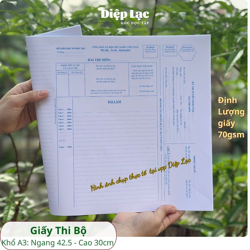 (50-100t) Giấy thi A3 Bộ, Sở giấy thi văn thpt giấy thi cấp 3 ĐL 70gms viết ko nhòe trường Diệp Lạc