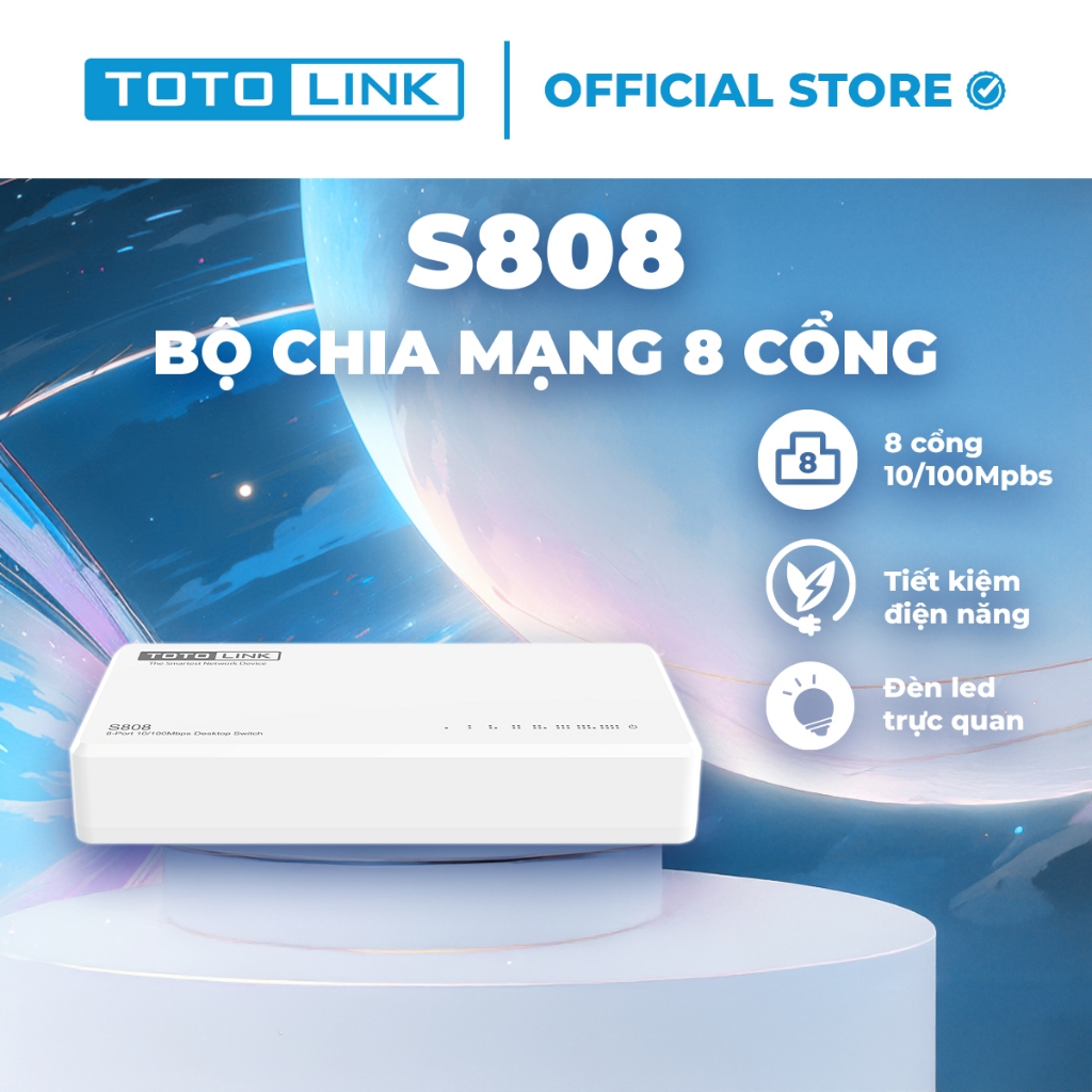 [Hoả Tốc] Bộ chia mạng Switch 8 cổng 10/100Mpbs TOTOLINK S808_V5 cho PC Laptop giá rẻ dễ cài đặt