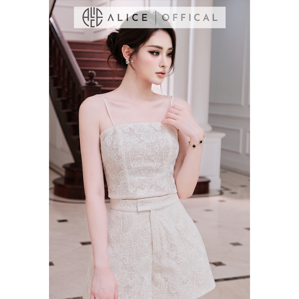 Set Ren Cao Cấp 3 Món Alice - Áo 2 Dây, Áo Khoác Ngoài, Quần Sooc Ống Rộng Sang Chảnh Thời Thượng S1089