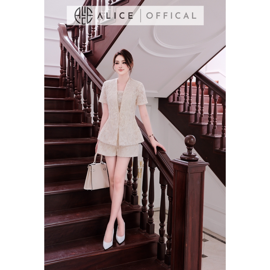 Set Ren Cao Cấp 3 Món Alice - Áo 2 Dây, Áo Khoác Ngoài, Quần Sooc Ống Rộng Sang Chảnh Thời Thượng S1089