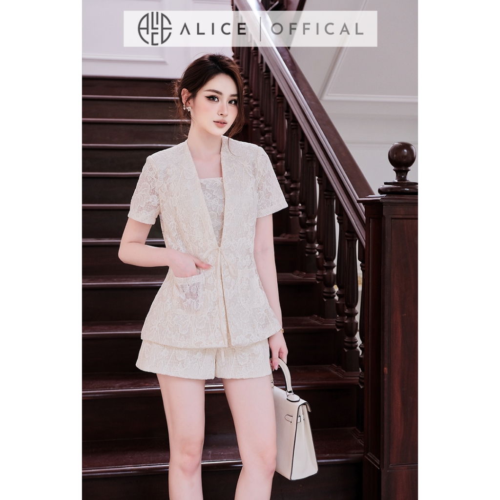 Set Ren Cao Cấp 3 Món Alice - Áo 2 Dây, Áo Khoác Ngoài, Quần Sooc Ống Rộng Sang Chảnh Thời Thượng S1089