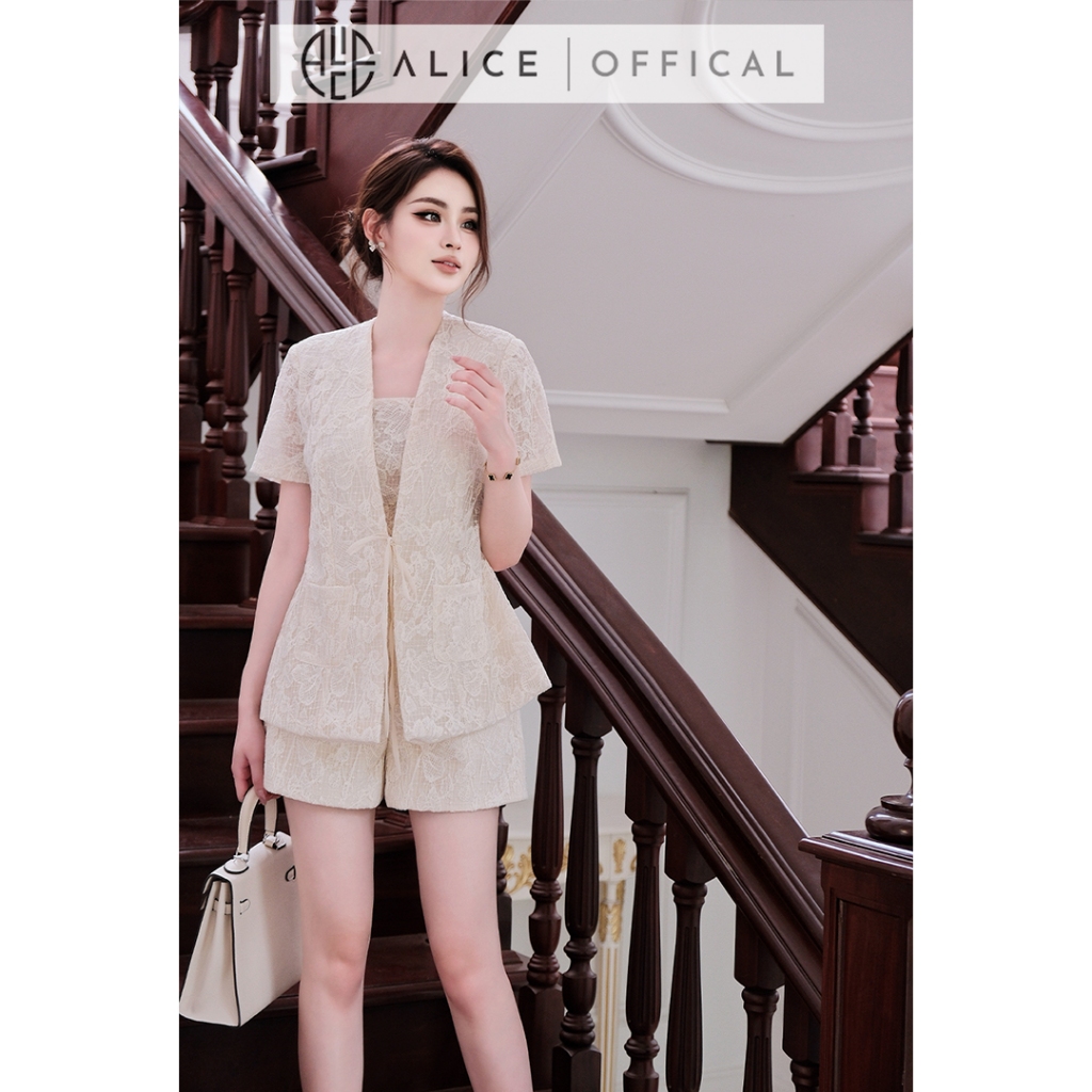 Set Ren Cao Cấp 3 Món Alice - Áo 2 Dây, Áo Khoác Ngoài, Quần Sooc Ống Rộng Sang Chảnh Thời Thượng S1089