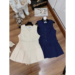 Set váy nữ áo gile croptop sát nách phối chân váy ngắn xếp ly chất vải linen mềm mịn phong cách trẻ trung mặc tôn dáng