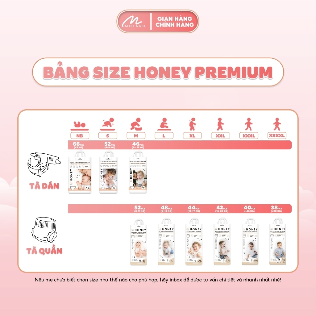 Tã Bỉm Dán/Quần Honey Premium Tơ Tằm Siêu Mềm Mịn Và Thấm Hút Đủ Size Cho Bé